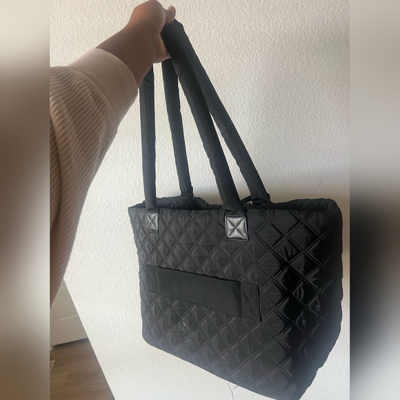 Joan & David Quilted Black Tote with Front Zip Pockets - Picture 8 of 10